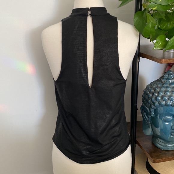 Olivaceous • Black Faux Leather Snakeskin Print High Neck Keyhole Tank - Picture 11 of 12